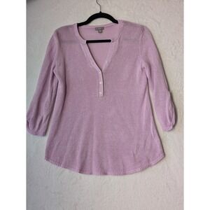 J.Jill XS Lavender Linen Bamboo‎ Henley Knit Top 3/4 Sleeve Lightweight